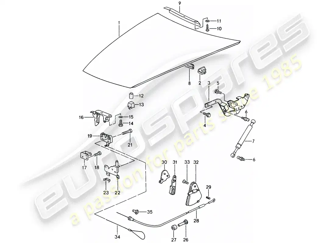 porsche 1995 (968) tapa - actuador diagrama de piezas