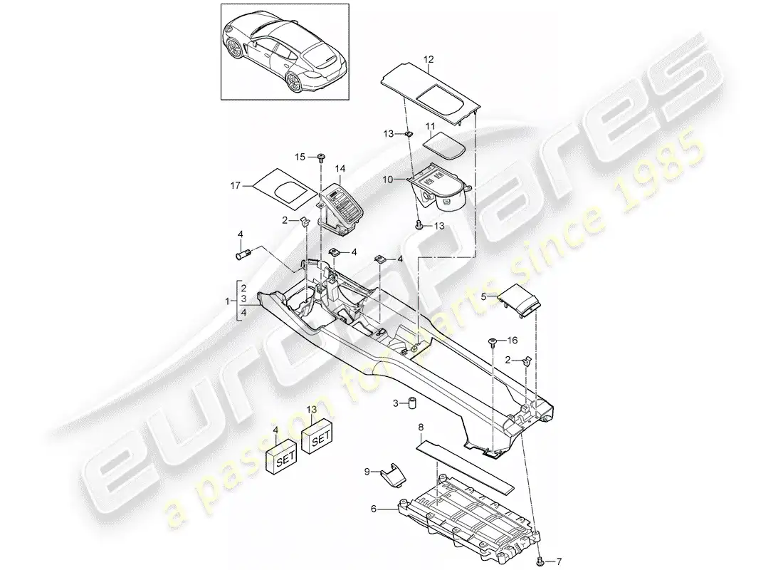 porsche 2015 (panamera 970) center console diagrama de piezas