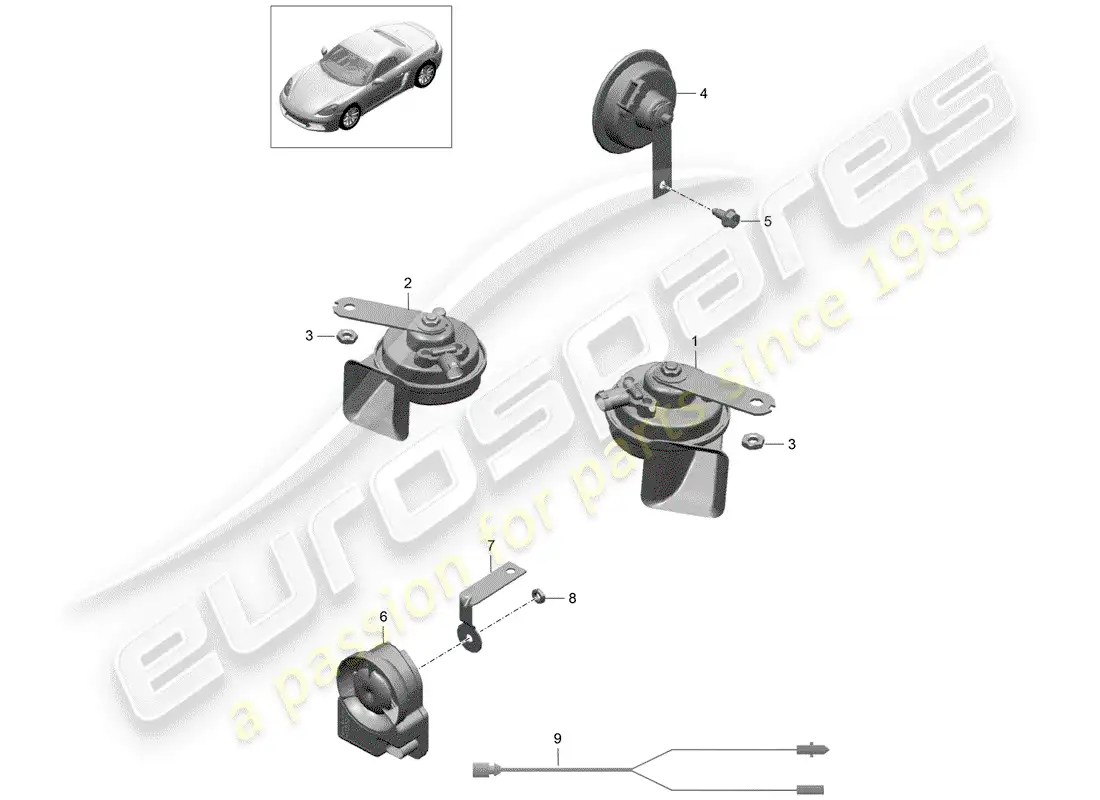 porsche 2019 (718 boxster) cuerno de fanfarria diagrama de piezas