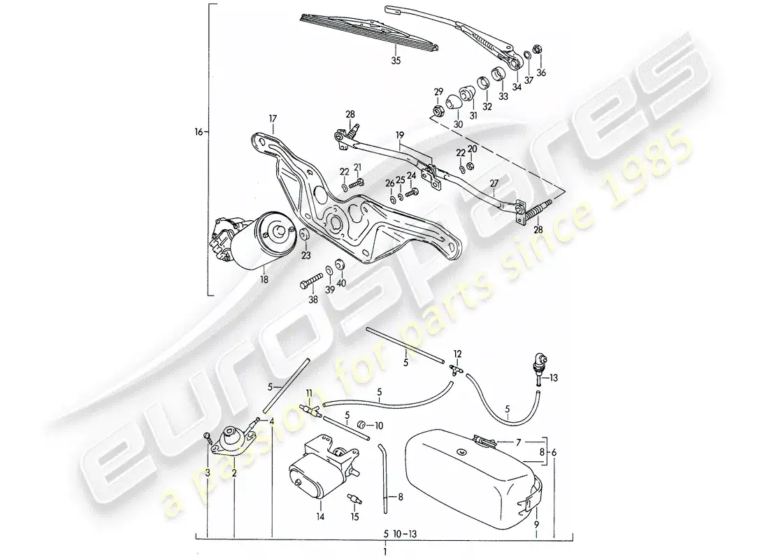 porsche 1964 (356b/356c) unidad de arandela de parabrisas - sistema de limpiaparabrisas diagrama de piezas
