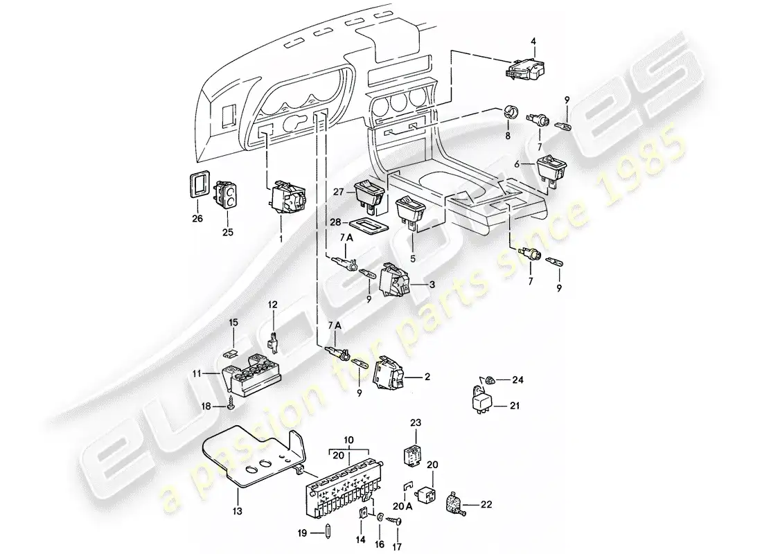 porsche 1983 (944) interruptor - caja de fusibles - relé diagrama de piezas