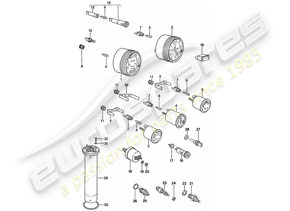 porsche 1987 (924s) cuadro de instrumentos - sensor diagrama de piezas