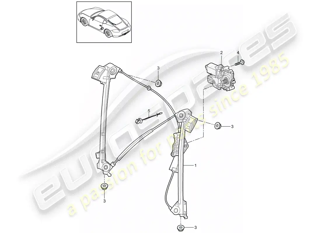 porsche 2012 (987 cayman) regulador de ventana diagrama de piezas