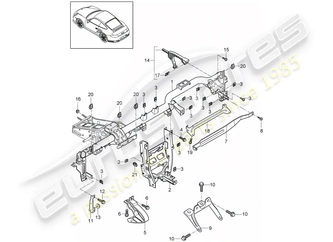 porsche 2013 (997-2 turbo / gt2 rs) marco de retención diagrama de piezas
