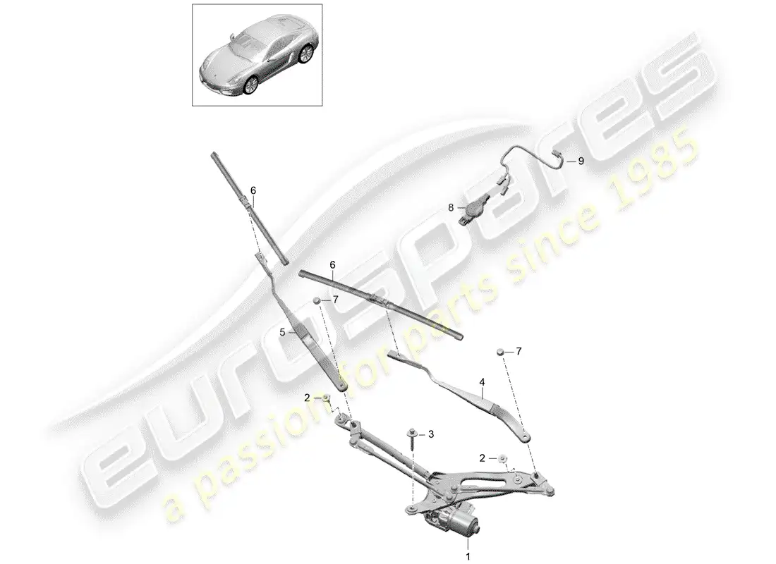 porsche 2016 (981 cayman) sistema limpiaparabrisas compl. diagrama de piezas