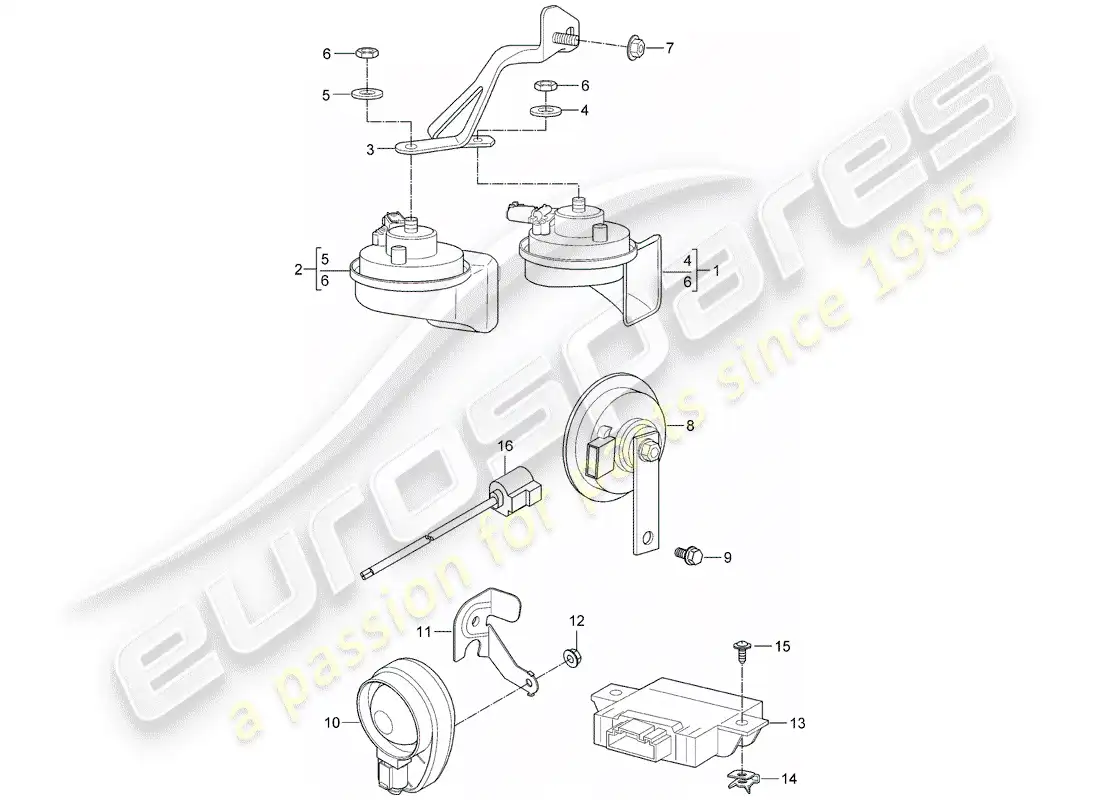 porsche 2006 (987 cayman) cuerno de fanfarria diagrama de piezas