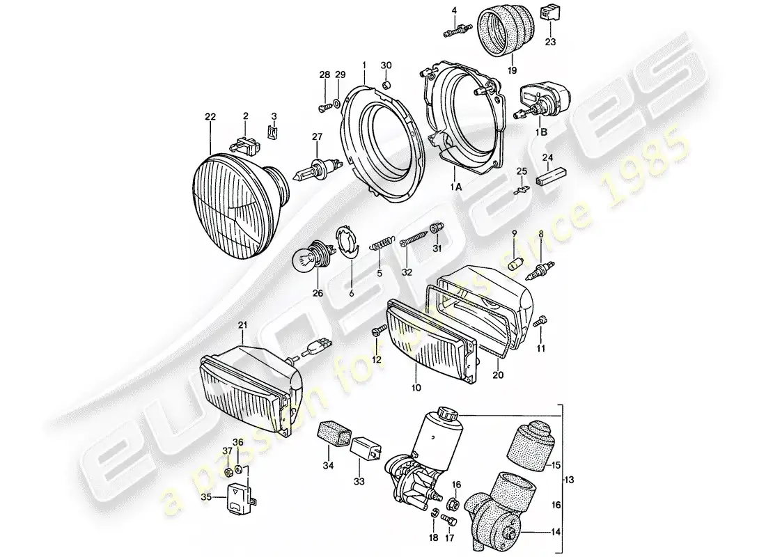 porsche 1987 (924s) faro delantero - motor eléctrico - faro emergente diagrama de piezas