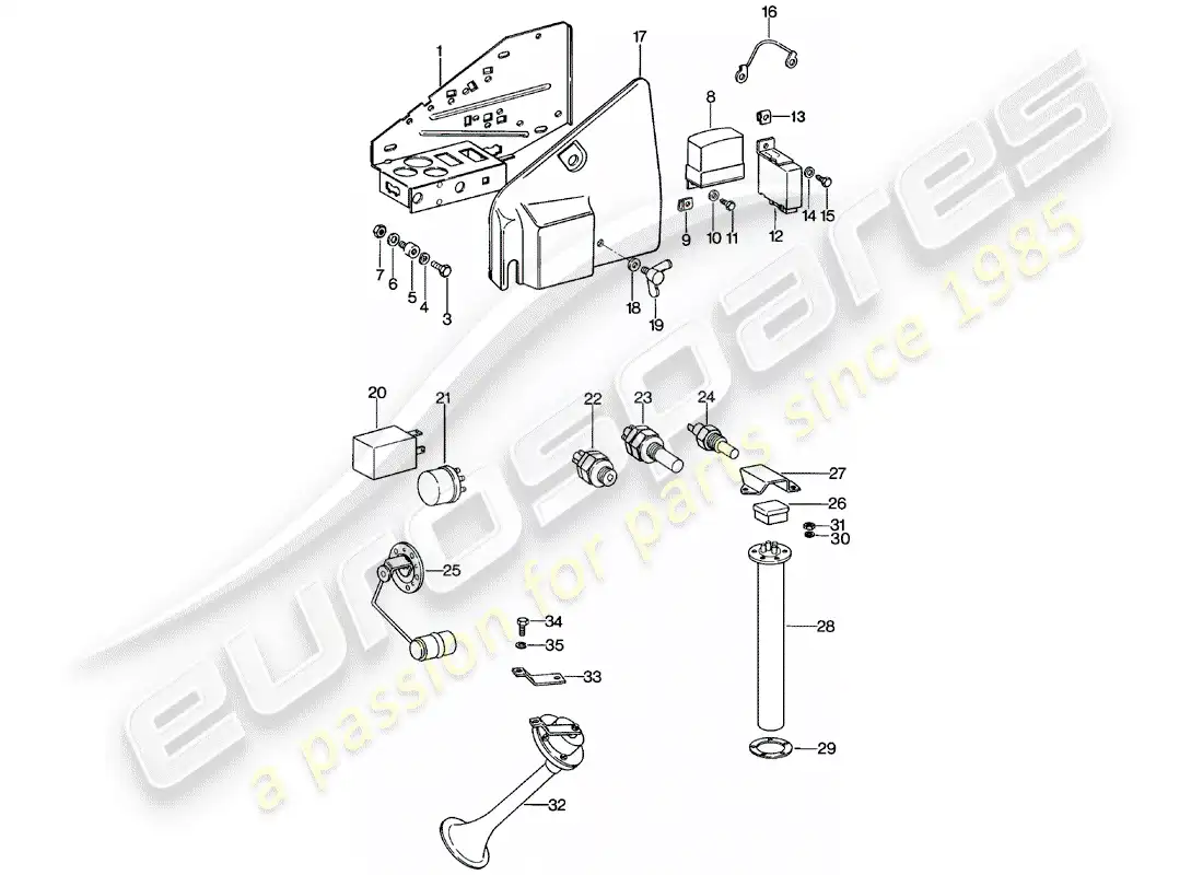 porsche 1978 (911) placa - relé - sensor - bocina de fanfarria diagrama de piezas