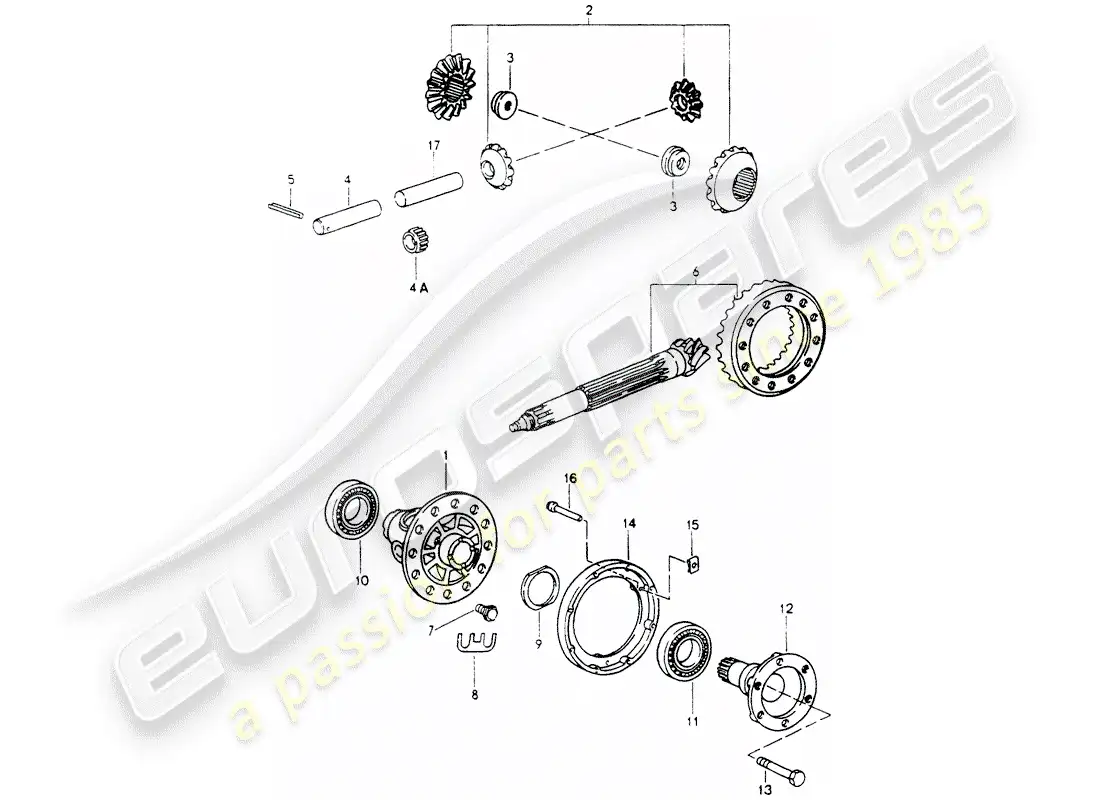 porsche 1989 (964) diferencial diagrama de piezas
