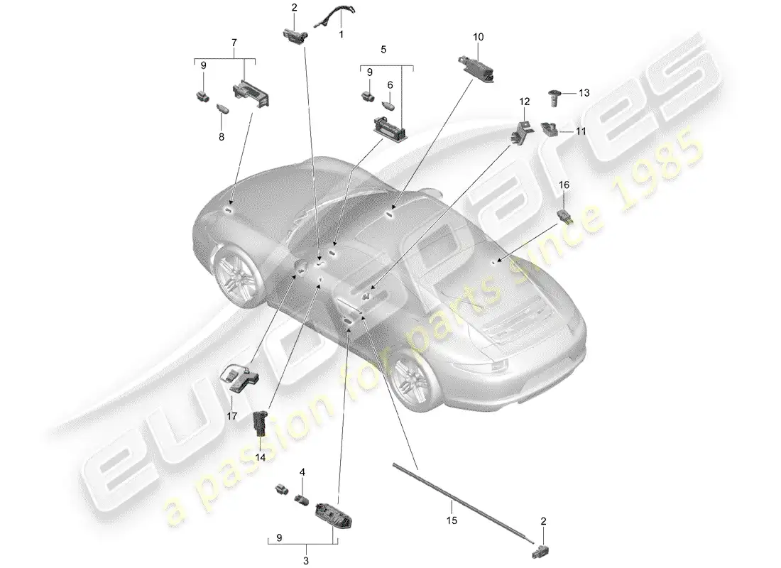 porsche 2014 (991-1) luces interiores diagrama de piezas
