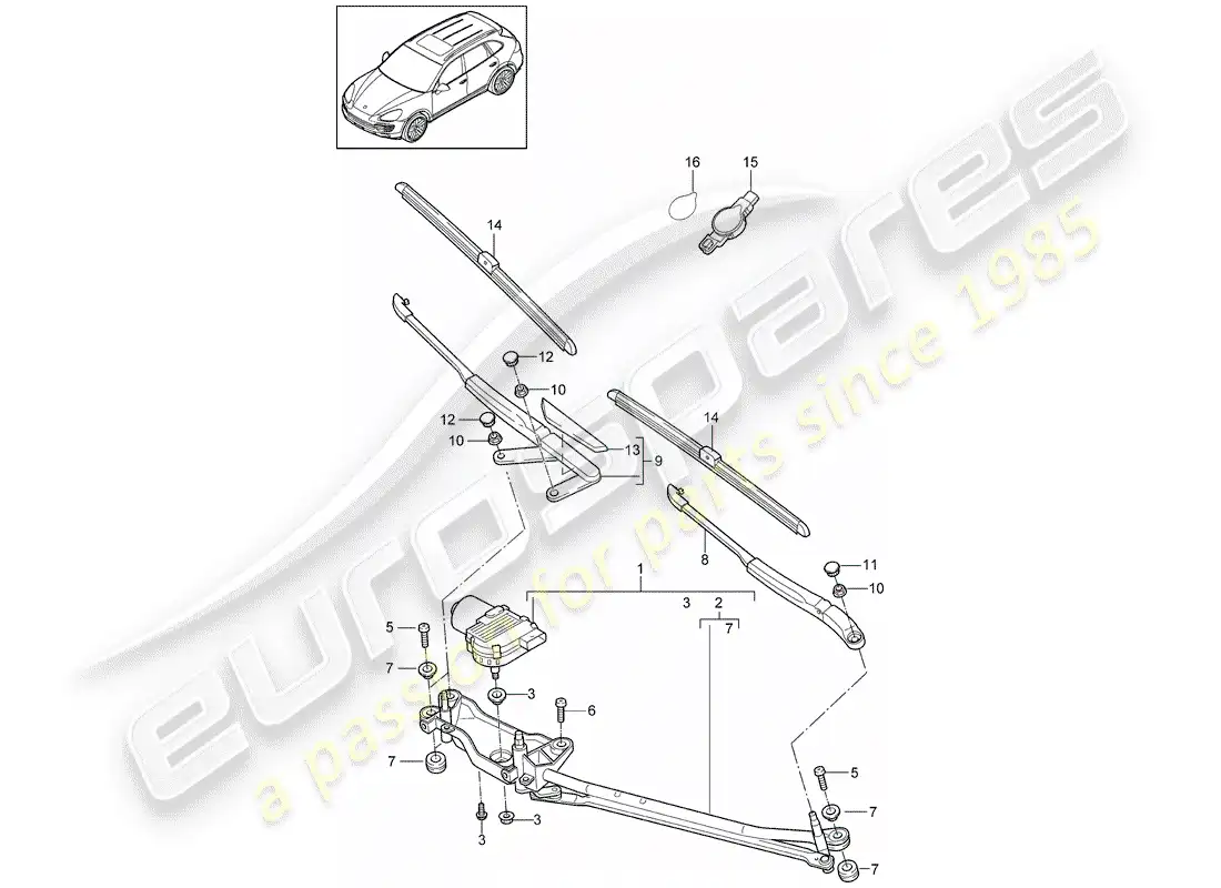 porsche 2014 (cayenne e2 92a) sistema limpiaparabrisas compl. diagrama de piezas