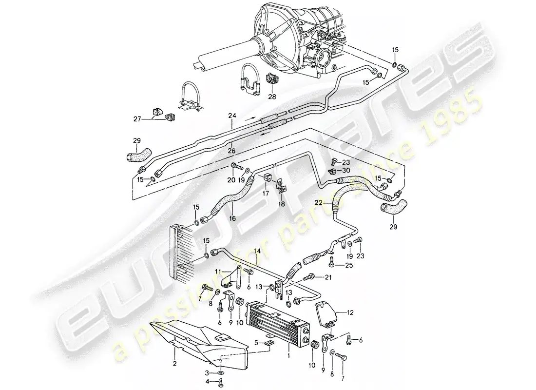 porsche 1995 (968) tiptronic - enfriador atf - líneas atf diagrama de piezas