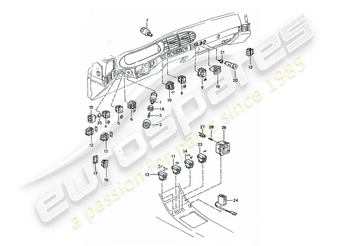 porsche 1992 (968) interruptor - medidor de temperatura ambiente - reloj diagrama de piezas