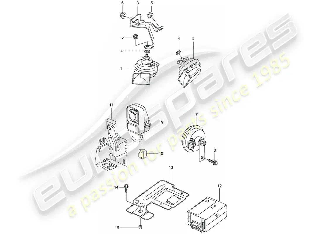 porsche 2002 (996 gt3) bocina de fanfarria - bocina - sistema de alarma diagrama de piezas