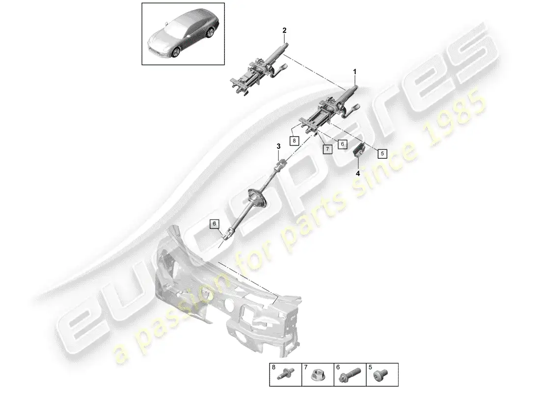 porsche 2017 (panamera 971-1) columna de dirección diagrama de piezas