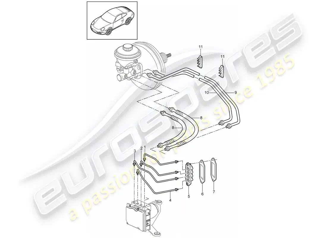 porsche 2012 (997-2) líneas de freno diagrama de piezas