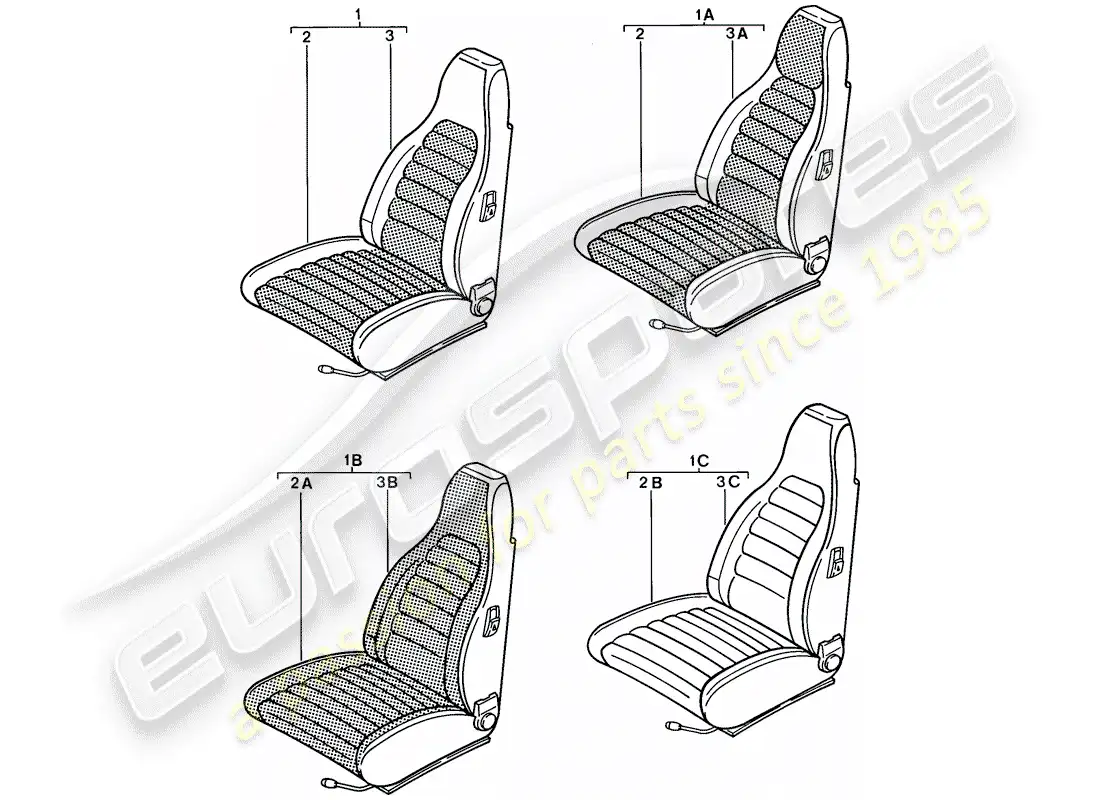 porsche 1988 (924s) asiento delantero - completo diagrama de piezas