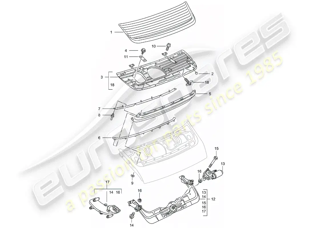 porsche 2001 (996) alerón trasero diagrama de piezas