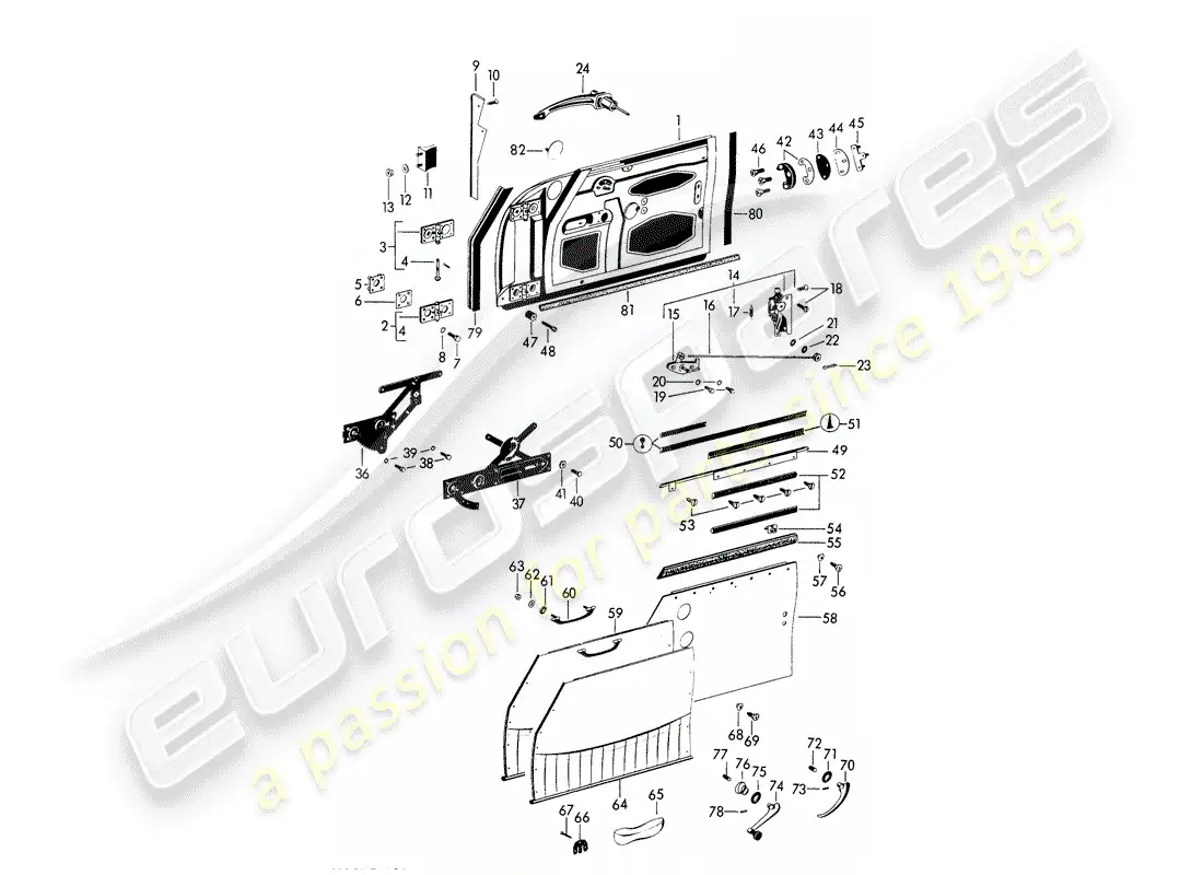 porsche 1960 (356b/356c) puerta - con: - accesorios diagrama de piezas
