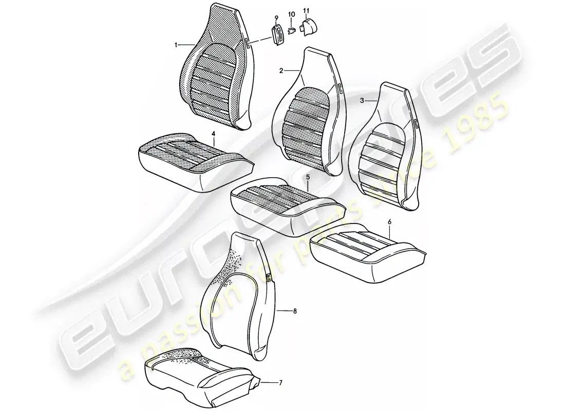 porsche 1984 (911) asiento delantero - cubrir - d - mj 1985>> diagrama de piezas