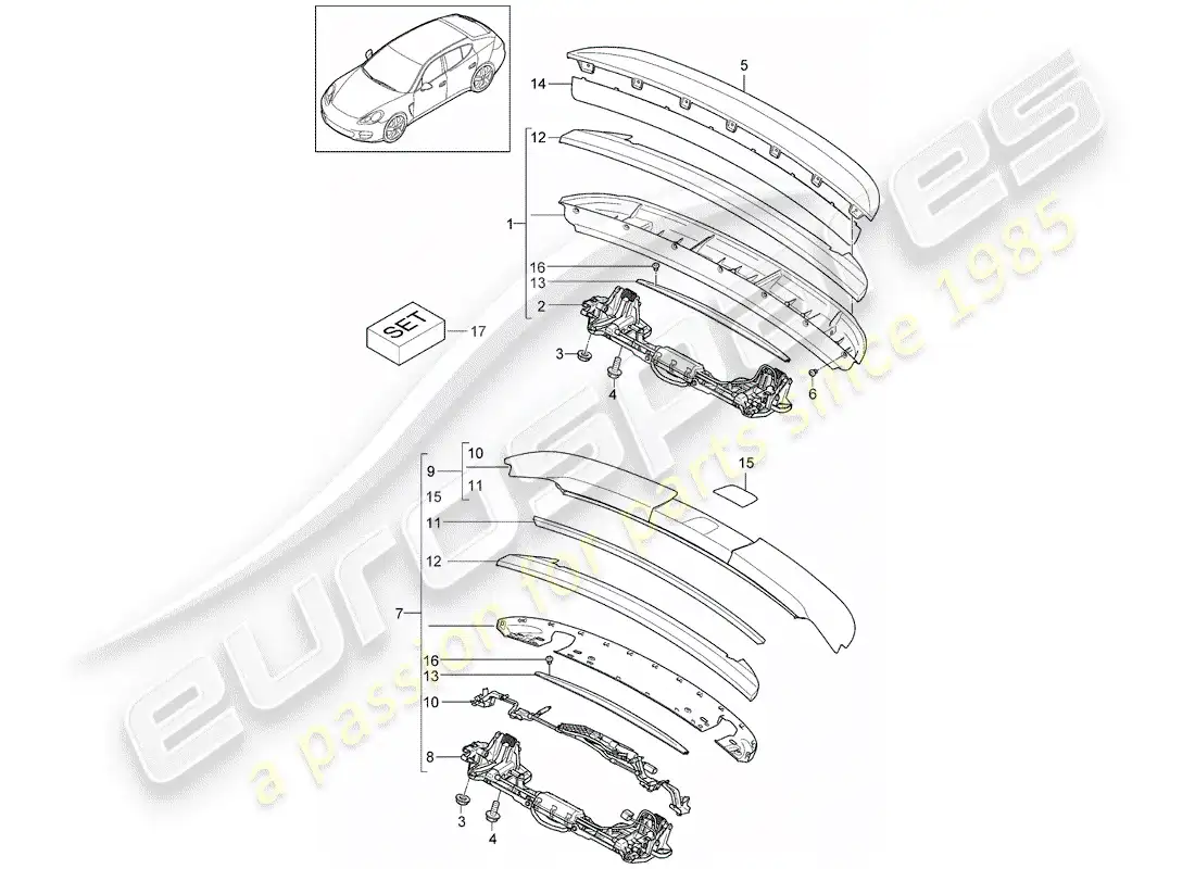porsche 2015 (panamera 970) alerón trasero diagrama de piezas