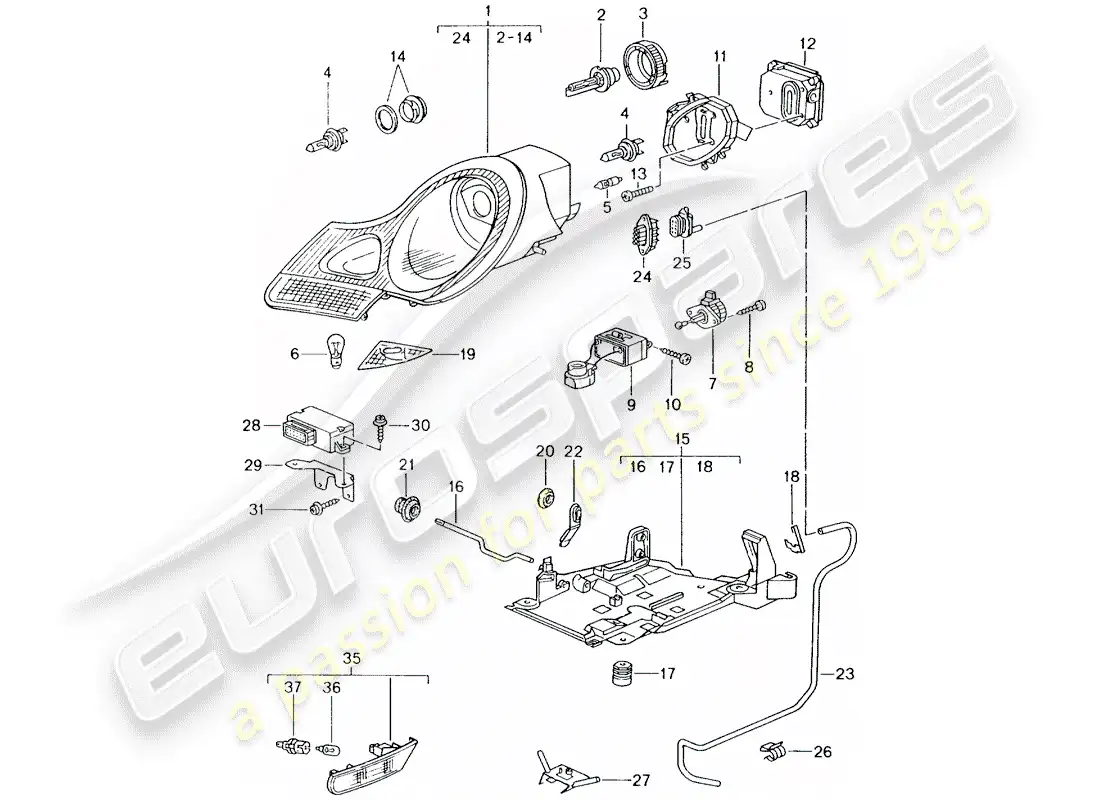 porsche 1999 (986 boxster) faro delantero - repetidor de señal de giro - d - mj 1999>> diagrama de piezas