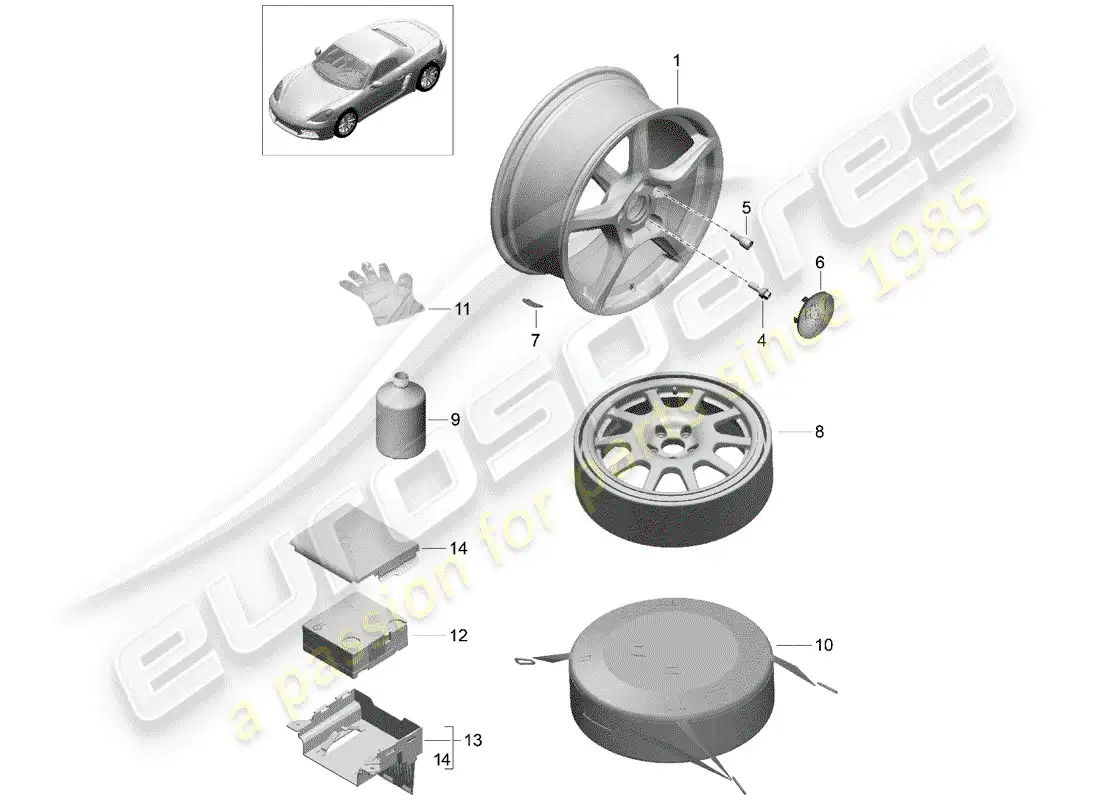 porsche 2020 (718 boxster) rueda de aleación diagrama de piezas