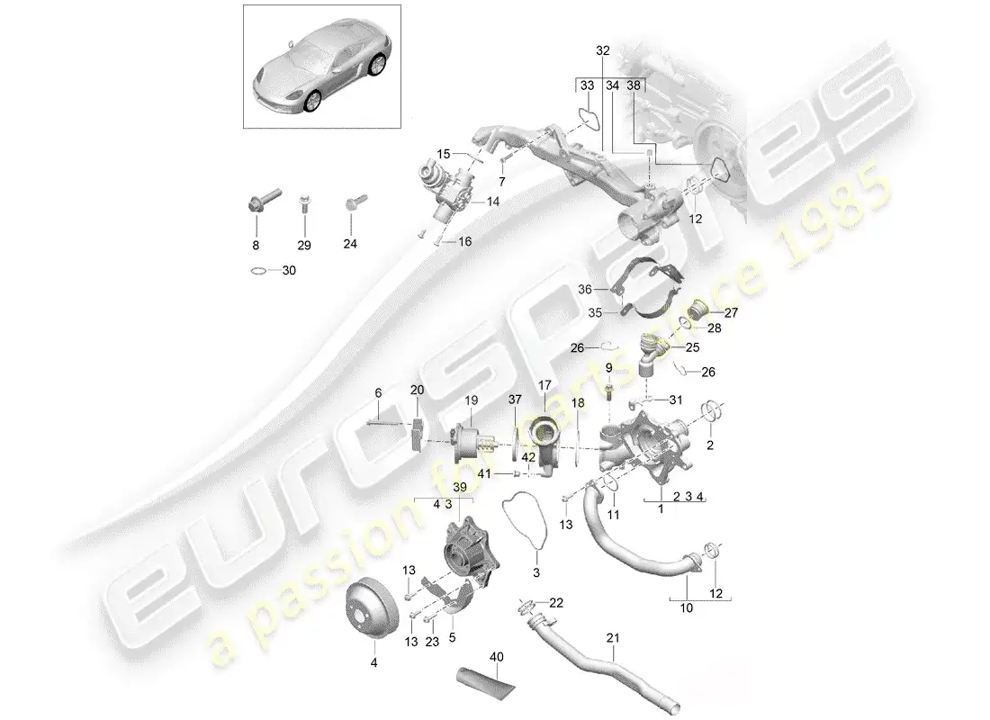 porsche 2017 (718 cayman) water cooling diagrama de piezas