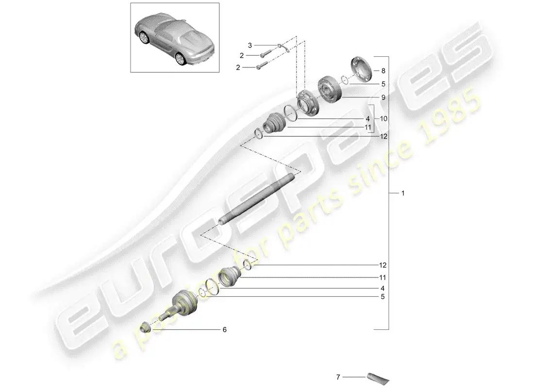 porsche 2016 (981 boxster spyder) eje de accionamiento diagrama de piezas