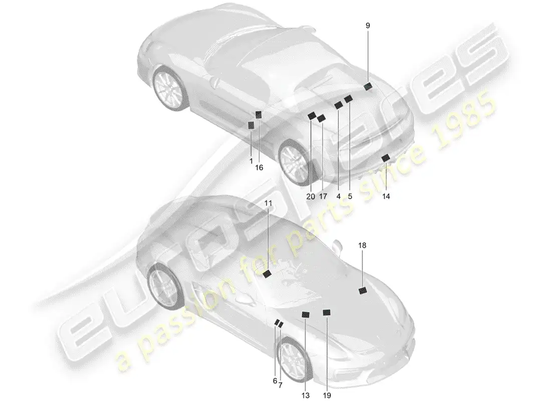 porsche 2016 (981 boxster spyder) señales/avisos diagrama de piezas
