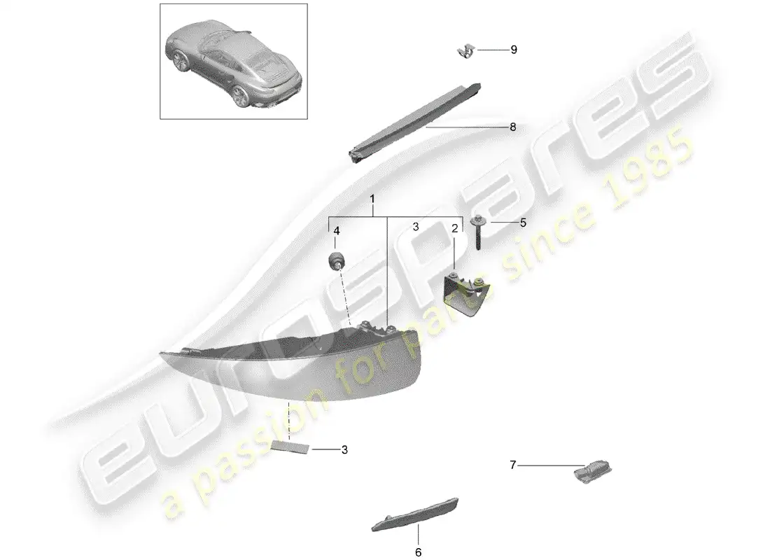 porsche 2015 (991-1 turbo) luz trasera diagrama de piezas