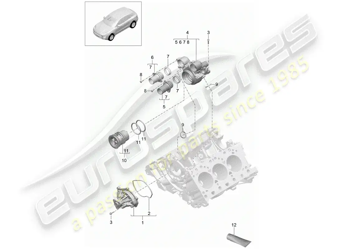 porsche 2018 (macan) diagrama de piezas de la bomba de agua