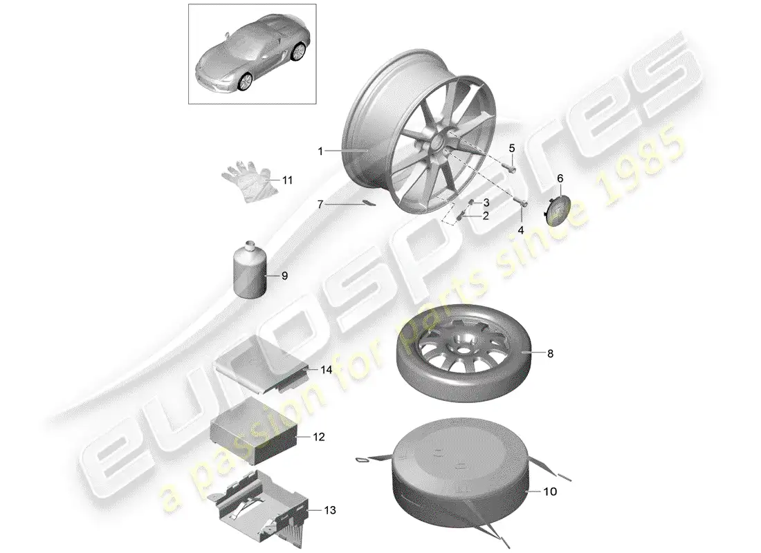 porsche 2016 (981 boxster spyder) ruedas diagrama de piezas