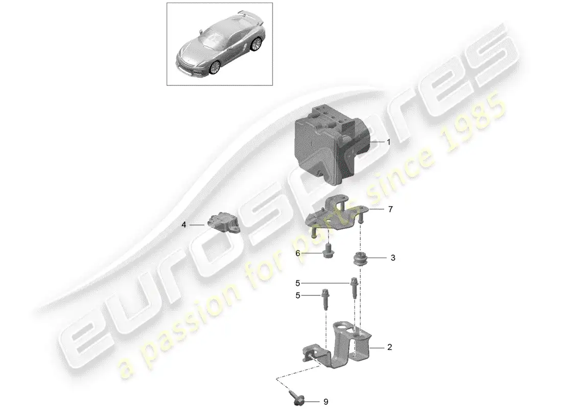 porsche 2016 (981 cayman gt4) diagrama de piezas de la unidad hidráulica