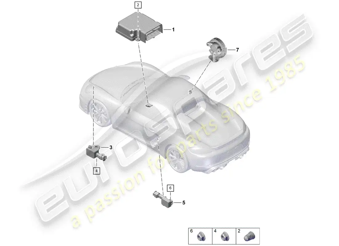 porsche 2019 (718 boxster spyder) módulo de control de bolsas de aire diagrama de piezas