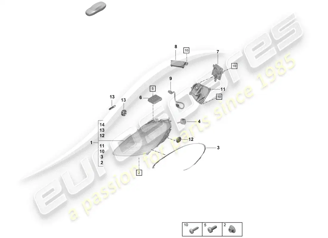 porsche 2019 (718 boxster spyder) lámpara de cabeza diagrama de piezas