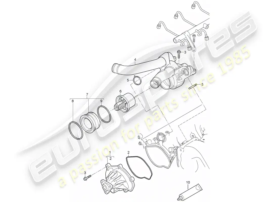 porsche 2010 (cayenne e1 9pa) bomba de agua diagrama de piezas