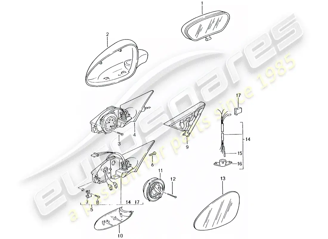 porsche 2001 (986 boxster) espejo retrovisor interior - espejo retrovisor diagrama de piezas