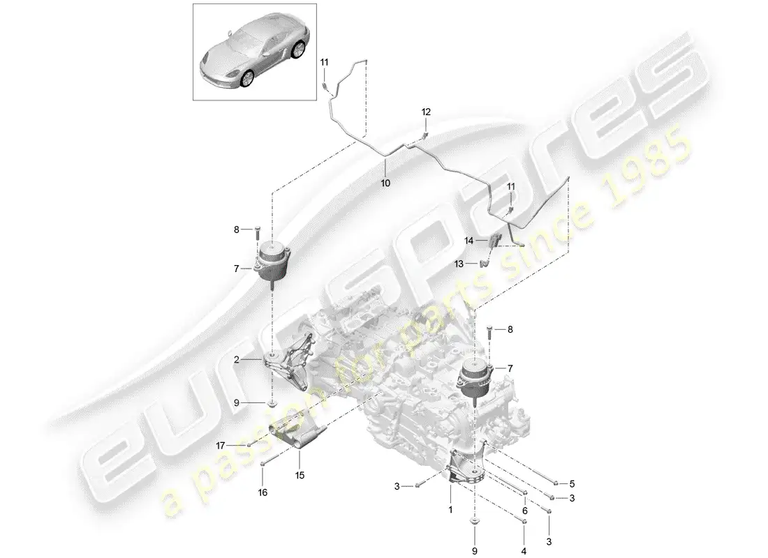porsche 2018 (718 cayman) dispositivo de elevación del motor diagrama de piezas
