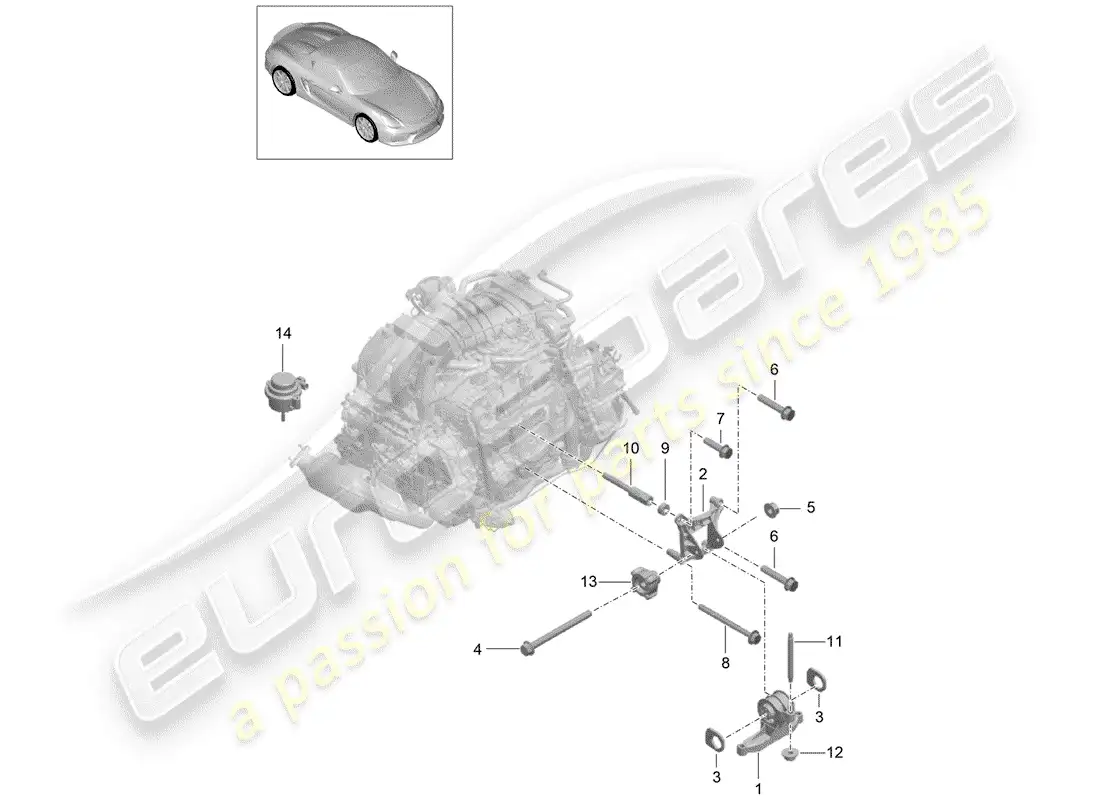 porsche 2016 (981 boxster spyder) suspensión del motor diagrama de piezas