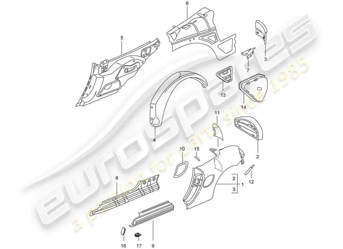 porsche 2001 (986 boxster) panel lateral diagrama de piezas