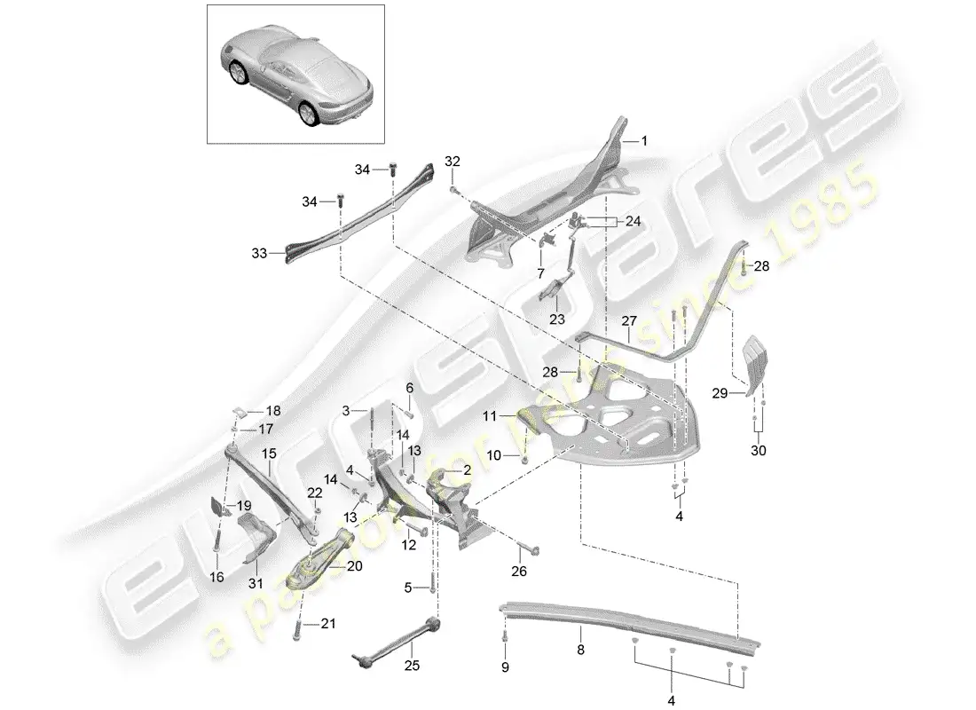 porsche 2019 (718 cayman) eje posterior diagrama de piezas