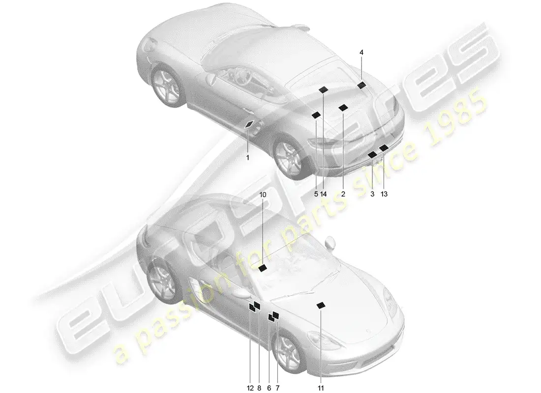 porsche 2019 (718 cayman) señales/avisos diagrama de piezas