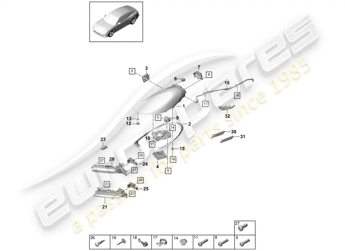 porsche 2018 (panamera 971-1) faro led diagrama de piezas