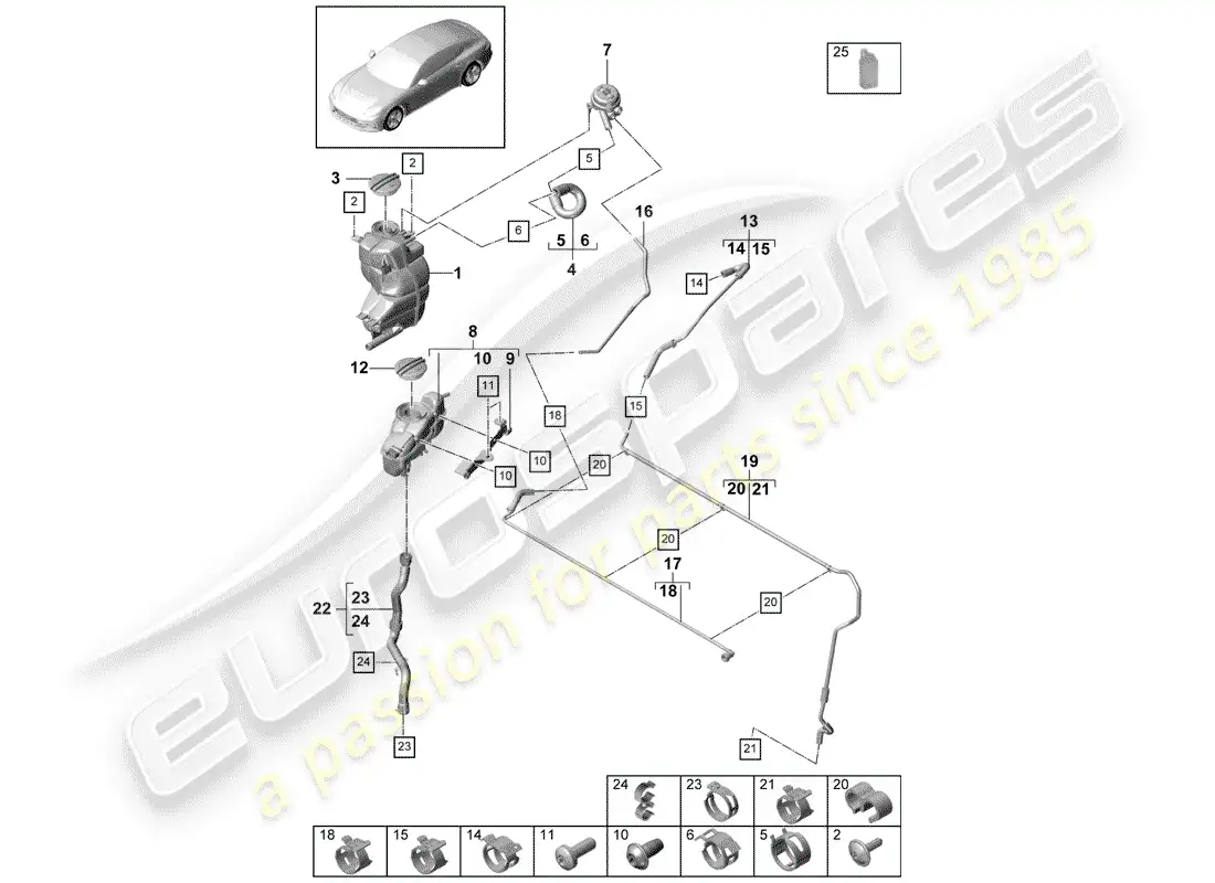porsche 2020 (panamera 971-1) water cooling diagrama de piezas