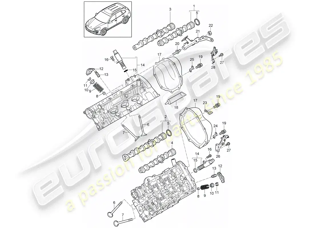 porsche 2013 (cayenne e2 92a) árbol de levas, válvulas diagrama de piezas