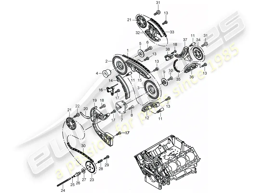 porsche 2008 (cayenne e1 9pa) cadena de distribución diagrama de piezas