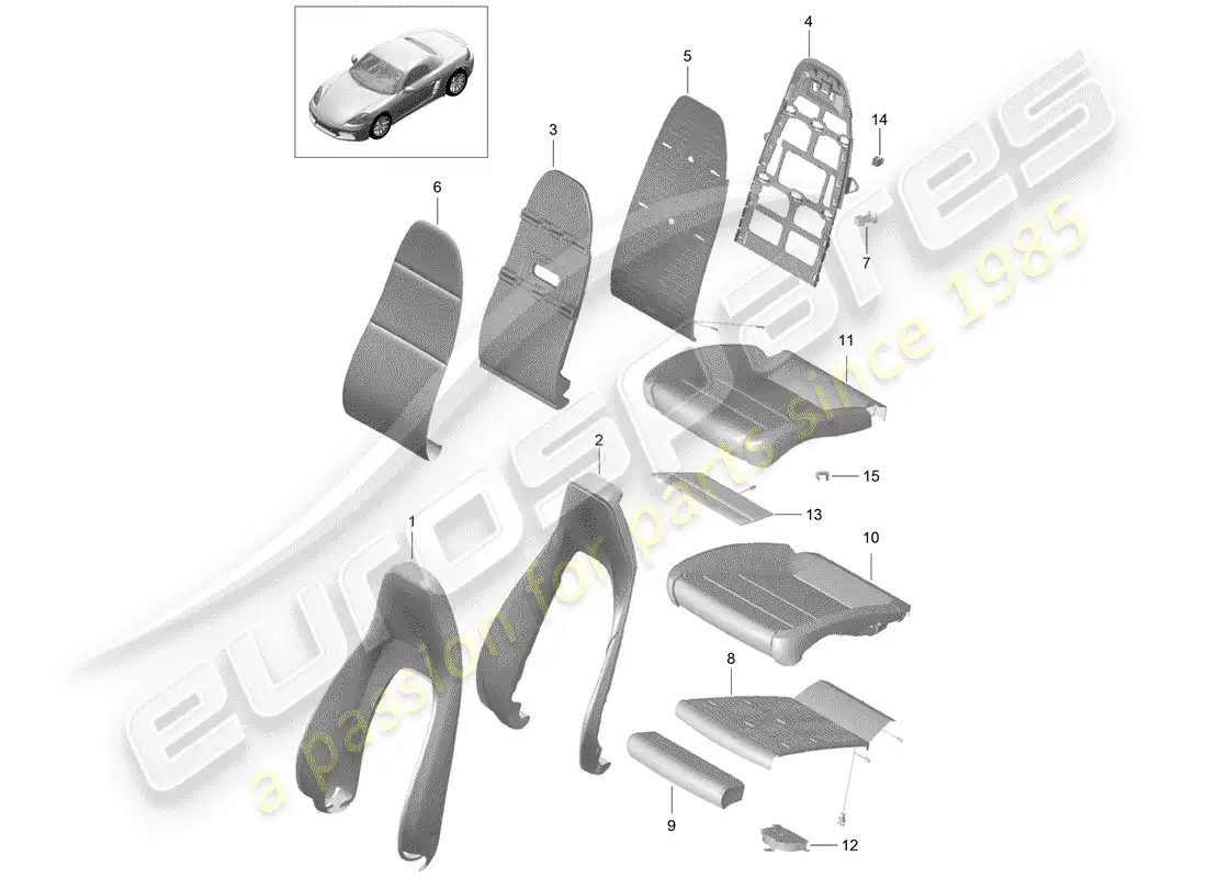 porsche 2018 (718 boxster) parte de espuma diagrama de piezas