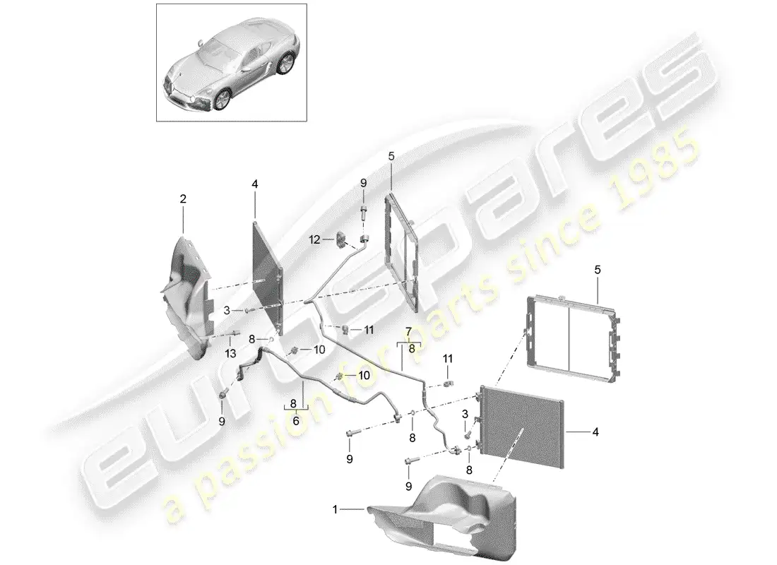 porsche 2018 (718 cayman) circuito refrigerante diagrama de piezas