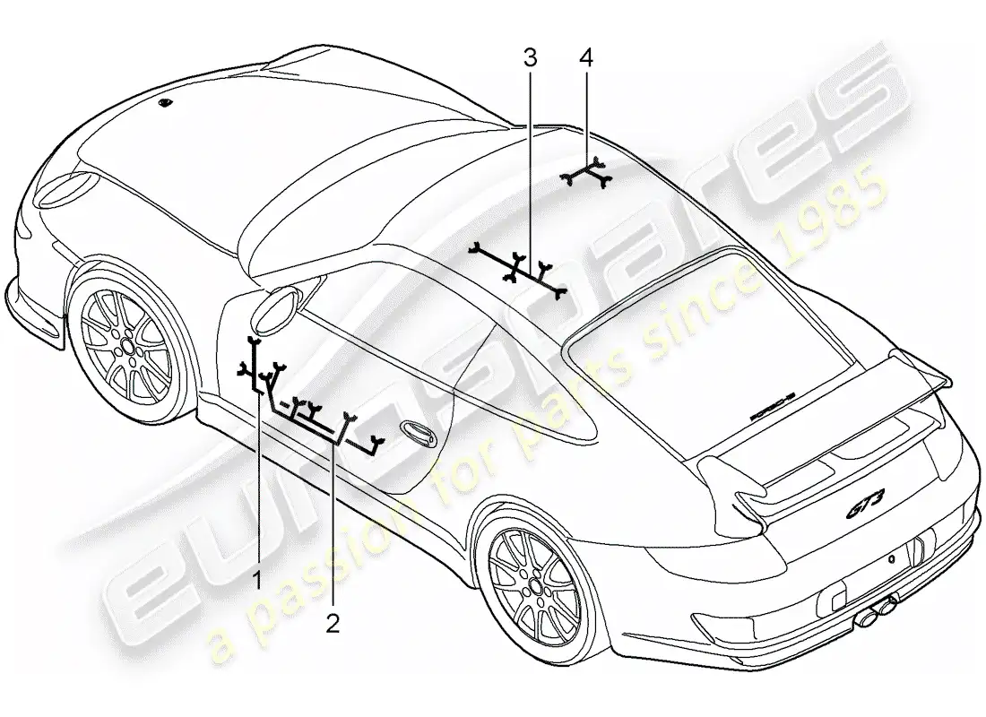 porsche 2007 (997-1 gt3) cableando arneses diagrama de piezas